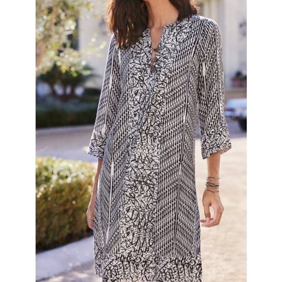 Soft Surroundings Raven Dress V Neck Geometric Print Casual Womens Small - Picture 1 of 7